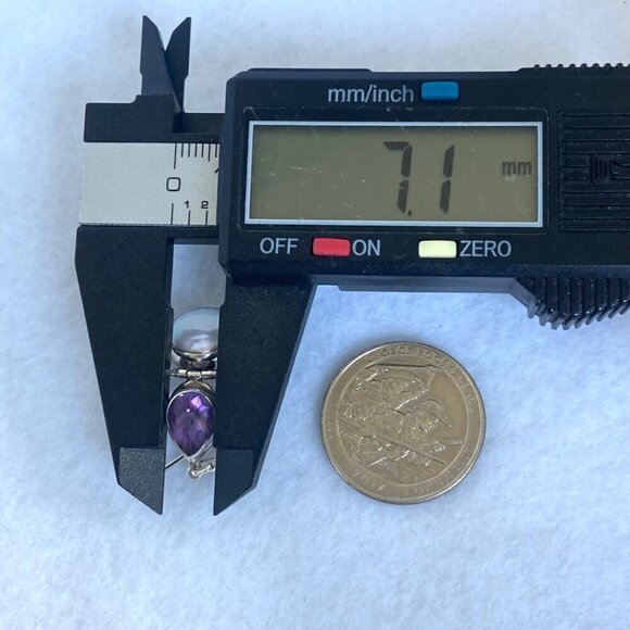 Sterling Silver 925 Pear Shaped Amethyst Hinged White Coin Pearl Dangle Earrings - Picture 16 of 16